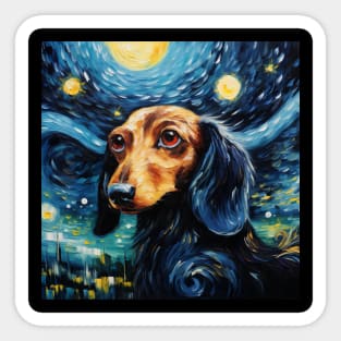 Black Dachshund in Starry Night style Sticker